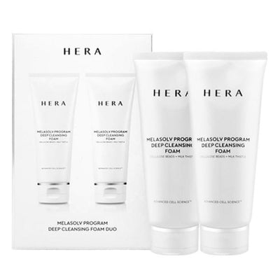 HERA MELASOLV PROGRAM DEEP CLEANSING FOAM DUO SET is a brightening cleansing foam makes the skin look bright and clear with cellulose beads and an abundant amount of soft foam